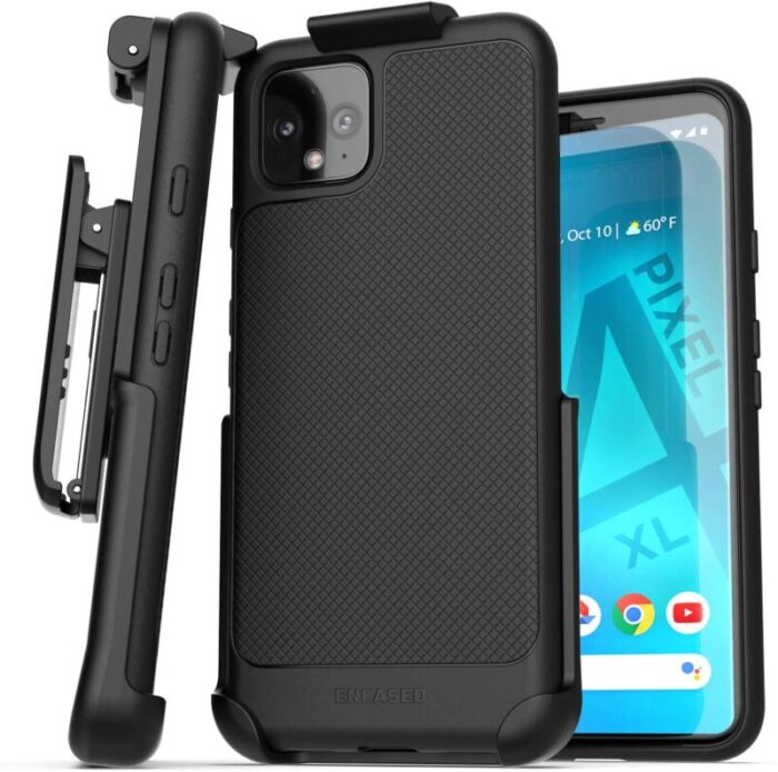 Pixel 4 XL Thin Armor Case and Holster Black Black TA107BK HL