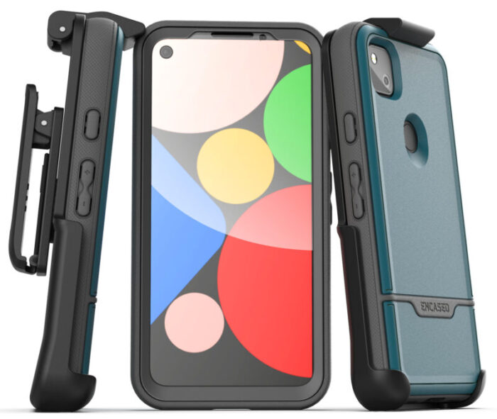 Pixel 4a Case with Screen Protector and Holster Rebel Shield Blue Blue RS122AB HL