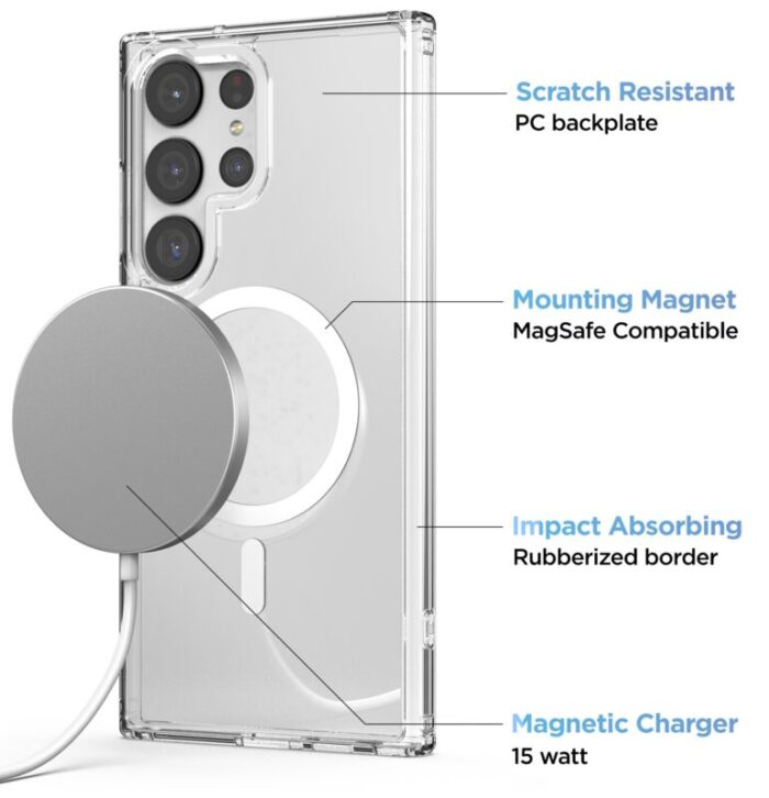 Samsung Galaxy S23 Ultra Clear Magsafe Case with Portable MagSafe Charger MSCB310CP 5 1