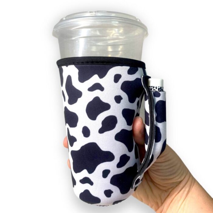 black white cow 16oz pint glass medium fountain drinks and hot coffee handlersdrink handlers 233086