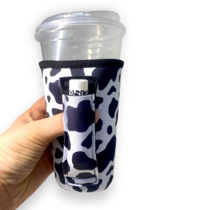 black white cow 16oz pint glass medium fountain drinks and hot coffee handlersdrink handlers 310122