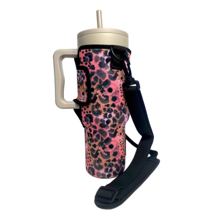 blushing leopard 40oz tumbler with handle sleevedrink handlers 136855