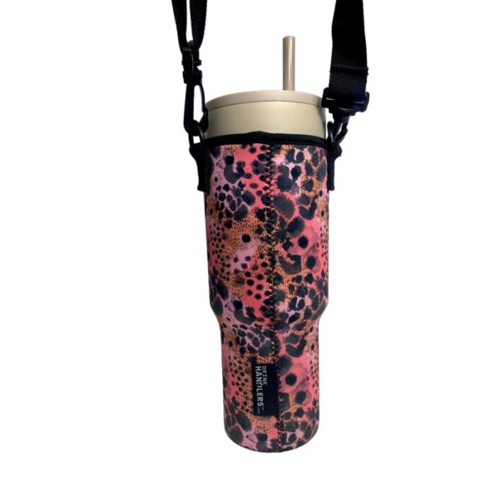 blushing leopard 40oz tumbler with handle sleevedrink handlers 714737