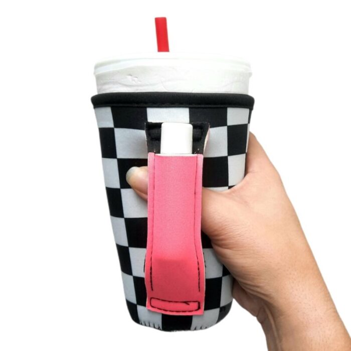 checkerboard w neon pink 16oz pint glass medium fountain drinks and tumbler handlersdrink handlers 601540