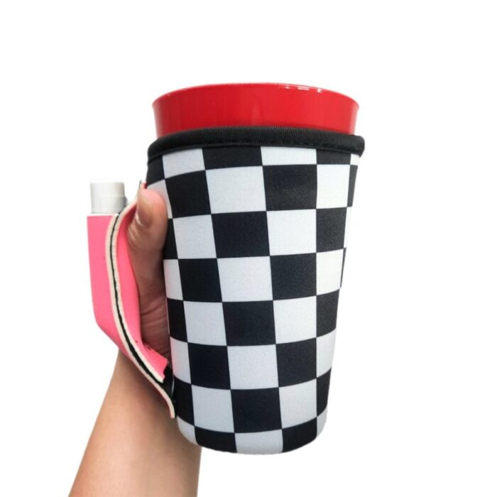 checkerboard w neon pink 16oz pint glass medium fountain drinks and tumbler handlersdrink handlers 621783