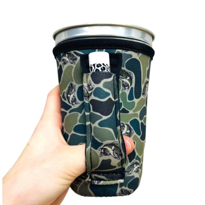 fish camo 16oz pint glass medium fountain drinks and hot coffee handlersdrink handlers 699227