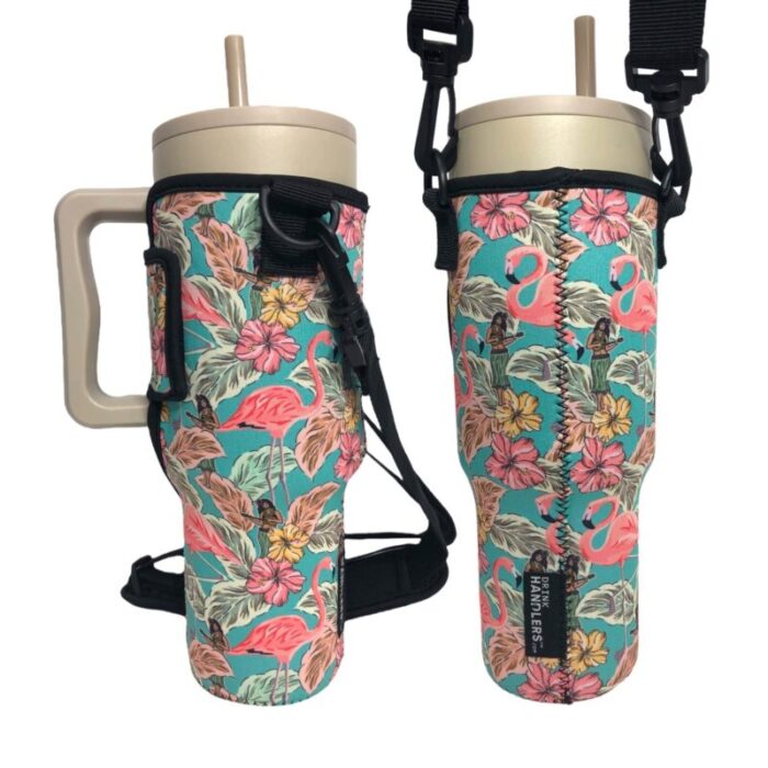 hawaiian flamingo 40oz tumbler with handle sleevedrink handlers 680771