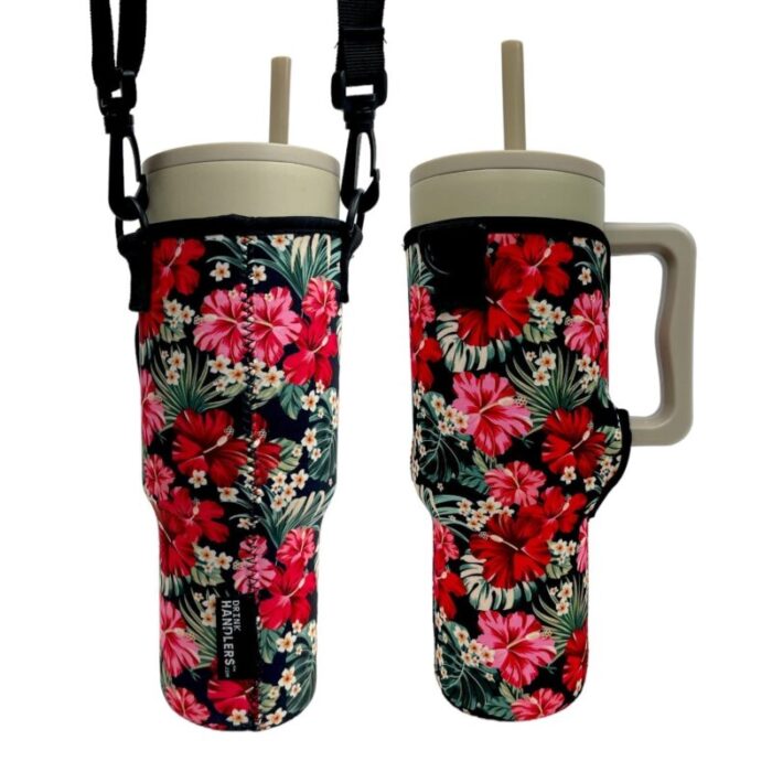 hibiscus 40oz tumbler with handle sleevedrink handlers 441454