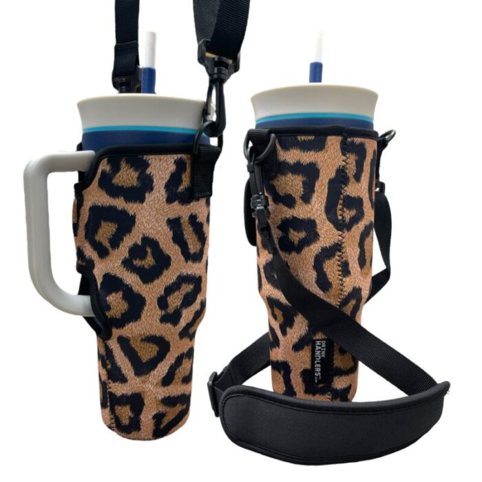 leopard 40oz tumbler with handle sleevedrink handlers 172801