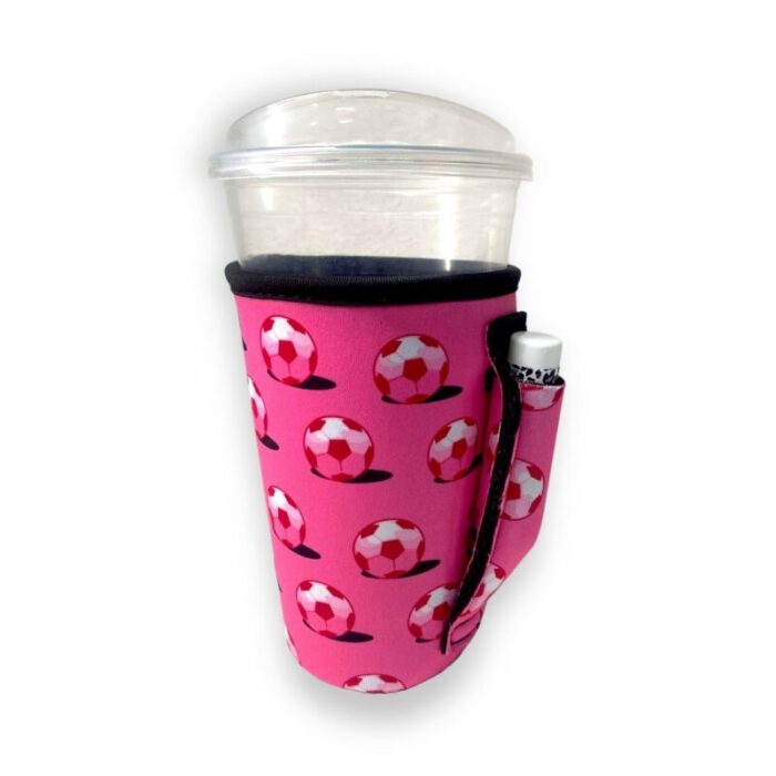 pink soccer 16oz pint glass medium fountain drinks and hot coffee handlersdrink handlers 139775