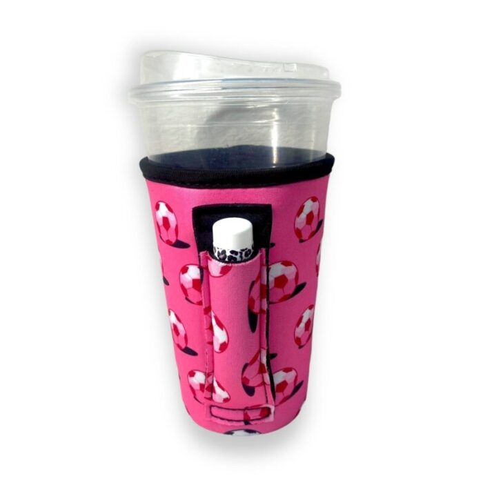 pink soccer 16oz pint glass medium fountain drinks and hot coffee handlersdrink handlers 530355