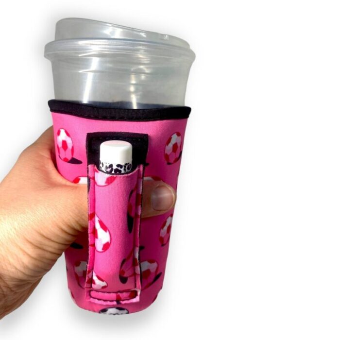 pink soccer 16oz pint glass medium fountain drinks and hot coffee handlersdrink handlers 795210