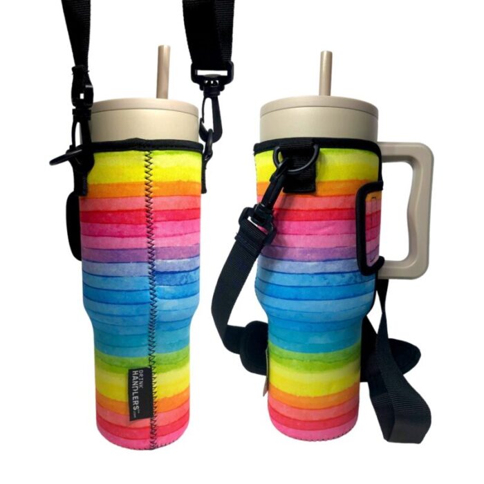 rainbow 40oz tumbler with handle sleevedrink handlers 653739