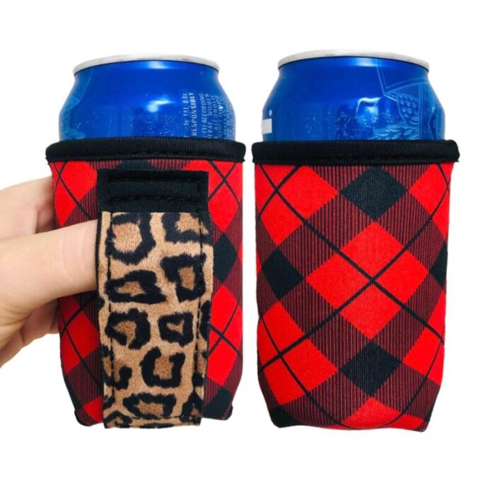 red plaid w leopard 12oz regular can handlerdrink handlers 670777