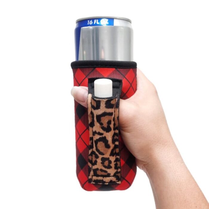 red plaid w leopard 16oz can handlerdrink handlers 150672