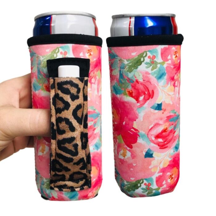 summer blooms w leopard 12oz slim can handlerdrink handlers 834447