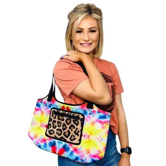 tie dye w leopard neoprene totedrink handlers 250732