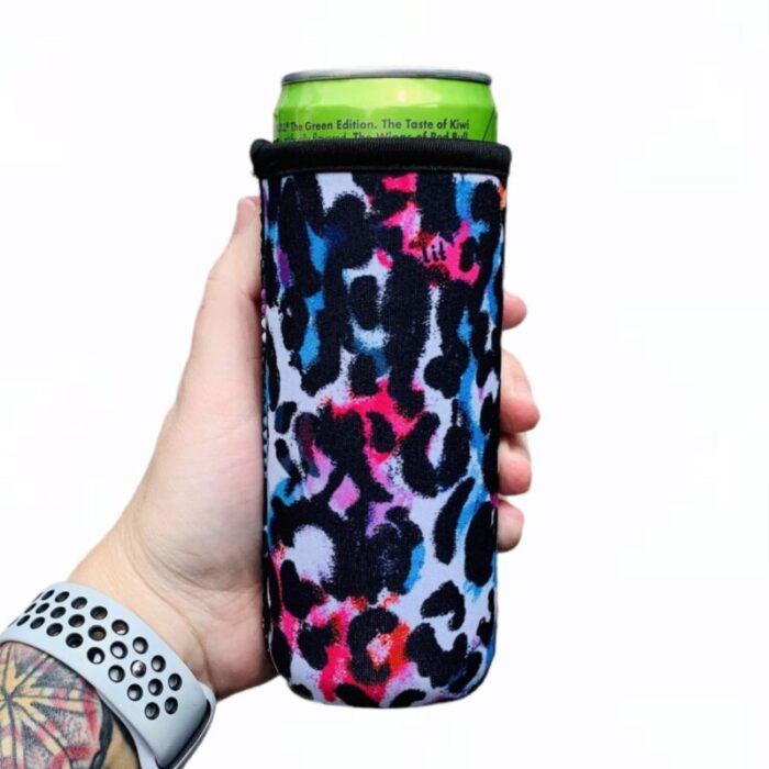 watercolor leopard 12oz slim can sleevedrink handlers 800990