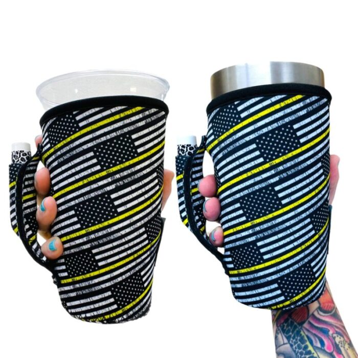 yellow line 20oz large coffee tea tumbler handlerdrink handlers 642217