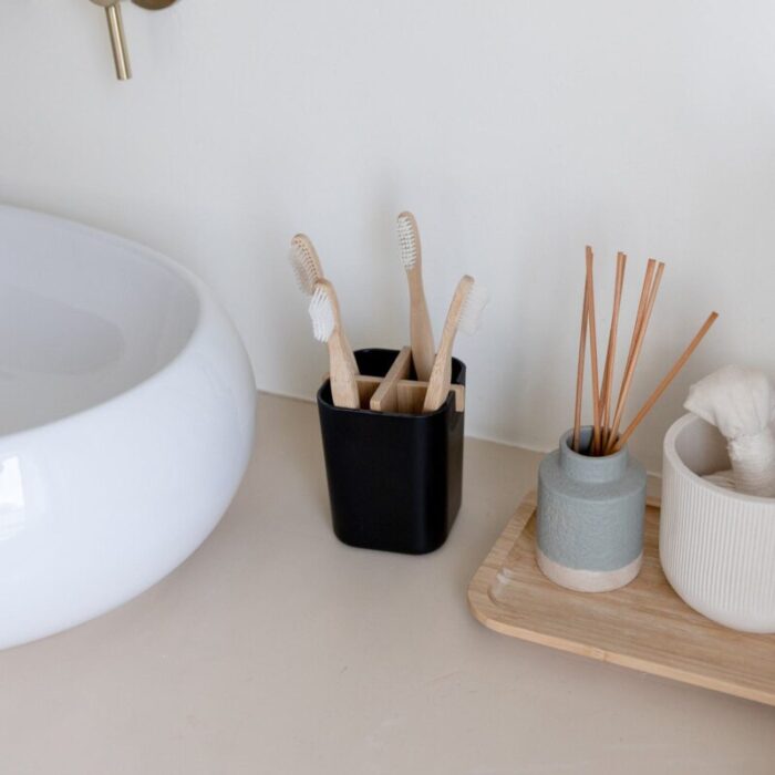 zero waste store zero waste toothbrush holder plastic free bathroom bamboo fiber corn starch white or black 30471025950831